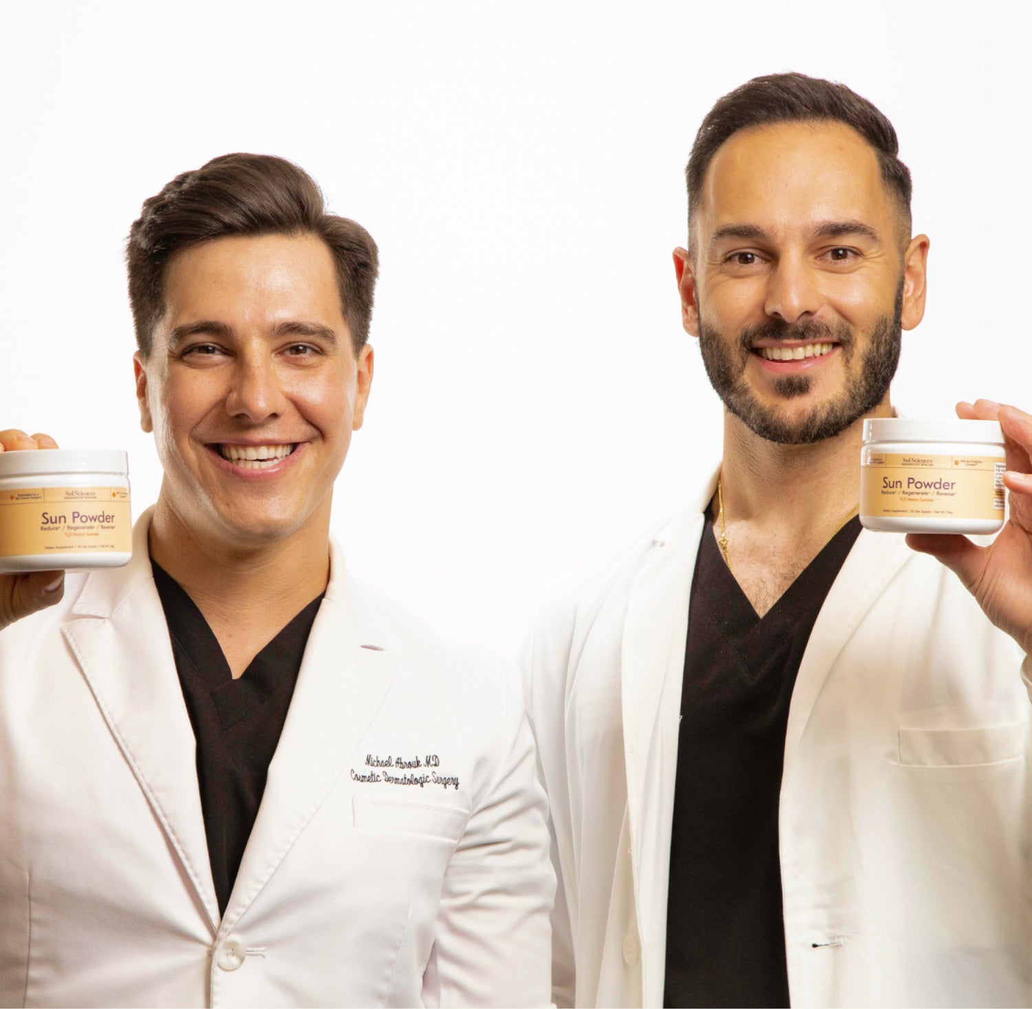 Dr. Michael Abrouk and Dr. Teo Soleymani with Sun Powder